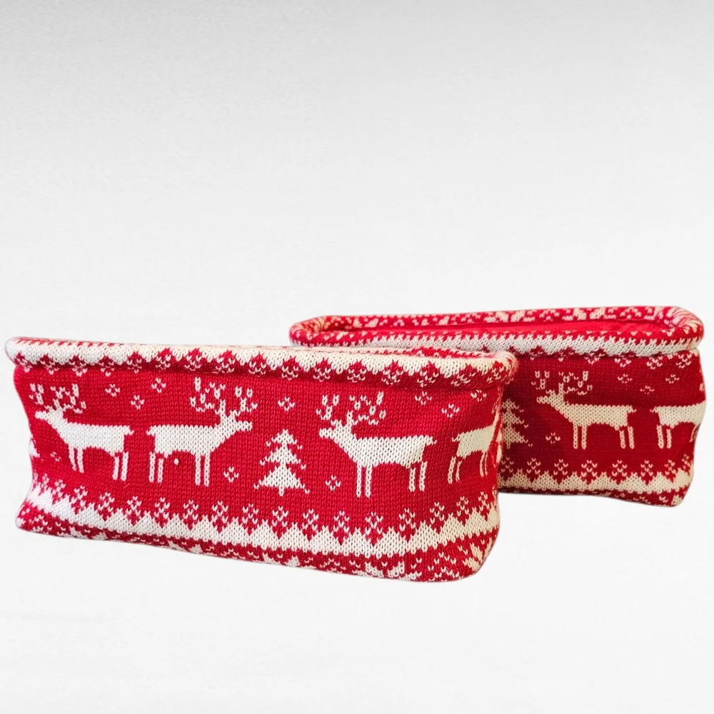 Nordic Design Red and White Collapsible Storage Baskets Set of 2